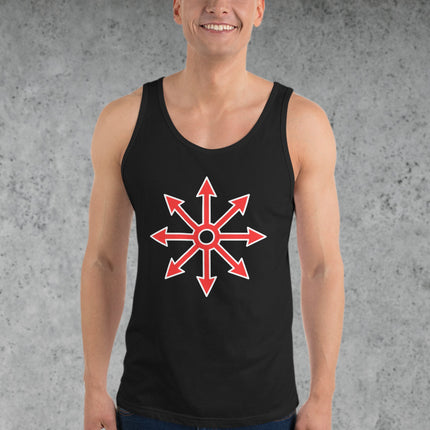 Red Chaos Star Tank Top | Occult Symbol Graphic Print Shirt Design