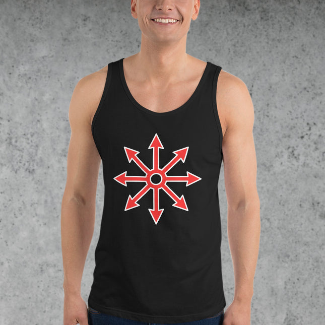 Red Chaos Star Tank Top | Occult Symbol Graphic Print Shirt Design