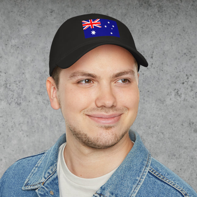 Aussie pride baseball cap featuring the Australian flag graphic print.