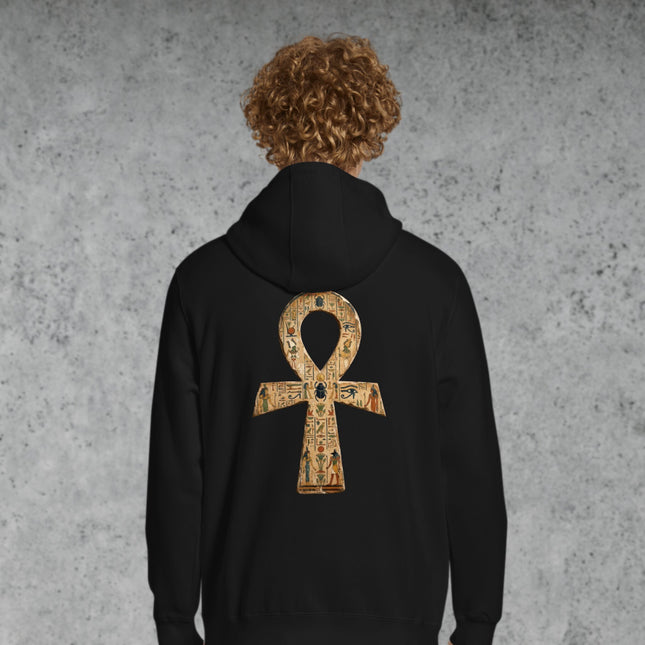 Ankh Hieroglyph Back Print Hoodie | Ancient Egyptian Symbol Pullover Hoodie