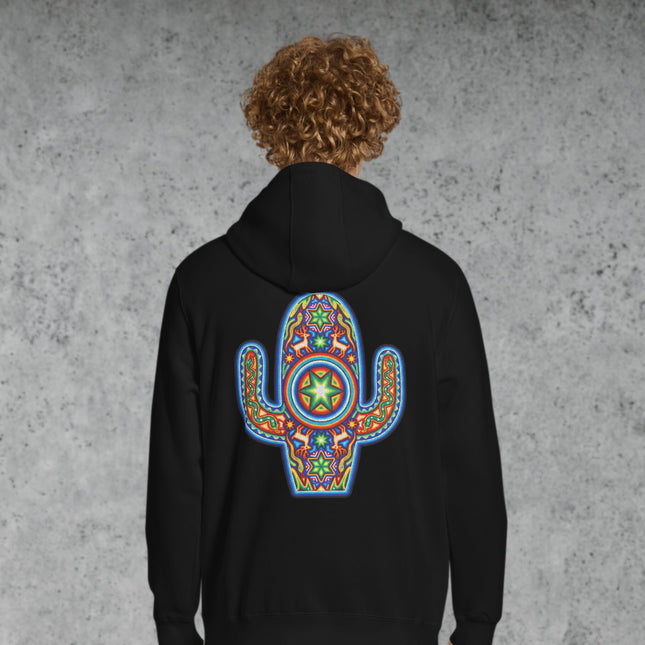 Colorful Huichol Cactus Back Print Hoodie | Mexican Indigenous Art Pullover