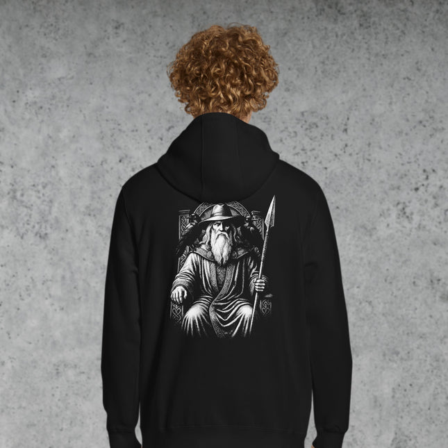 Odin God w/ Ravens & Spear Norse Viking Mythology Back Print Hoodie Pullover