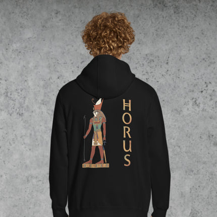 Ancient Egypt mythology hoodie featuring a large graphic print of the god Horus.