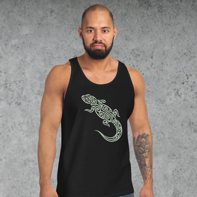 Tribal Lizard Swirl Tank Top | Tattoo Style Reptile Art Graphic Print Shirt