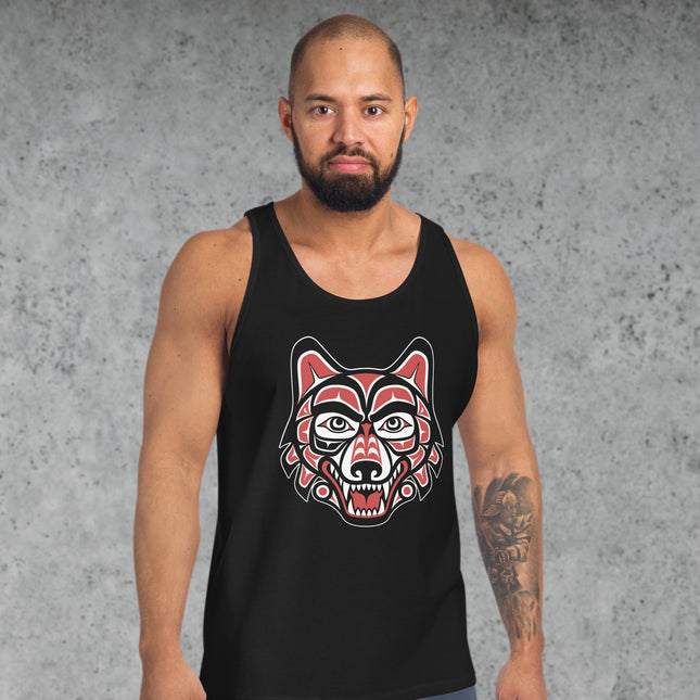 Pacific Northwest Formline Wolf Head Tank Top | Indigenous Art Shirt Wolf