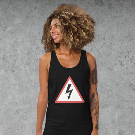 High Voltage Lightning Bolt Warning Sign Tank Top | Electrician Shirt Voltage