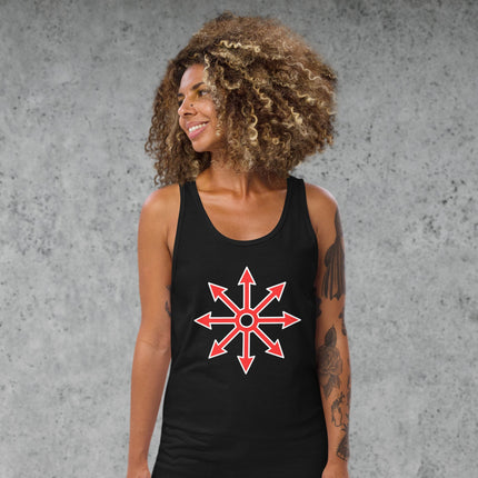 Red Chaos Star Tank Top | Occult Symbol Graphic Print Shirt Design