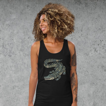 Mayan Crocodile Tribal Art Tank Top | Geometric Alligator Shirt Crocodile