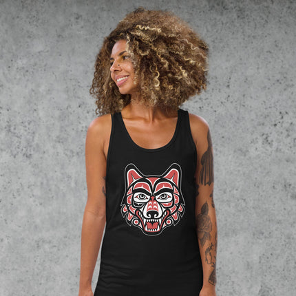 Pacific Northwest Formline Wolf Head Tank Top | Indigenous Art Shirt Wolf