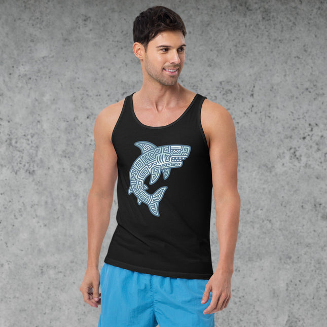 Mayan Tribal Shark Tank Top | Geometric Pattern Graphic Shirt Shark