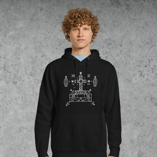 Baron Samedi Veve Hoodie | Voodoo Mystic Cross Art Pullover