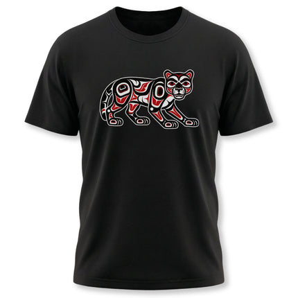 Cougar Formline Art graphic tee, featuring Pacific Northwest Indigenous style tribal design.