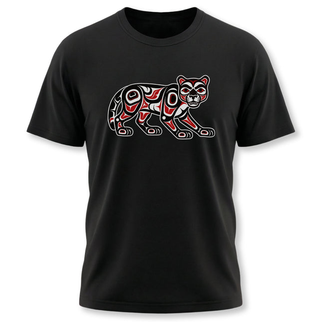 Cougar Formline Art graphic tee, featuring Pacific Northwest Indigenous style tribal design.