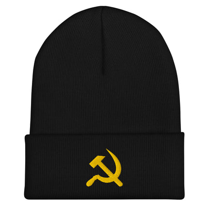 Yellow Hammer and Sickle Cuffed Embroidered Beanie