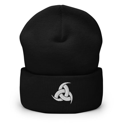 Odin's Horns Cuffed Beanie | Embroidered White Interlocking Norse Motif