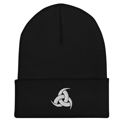 Odin's Horns Cuffed Beanie | Embroidered White Interlocking Norse Motif