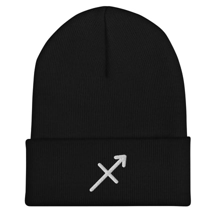 Sagittarius zodiac arrow embroidered beanie with cuff.