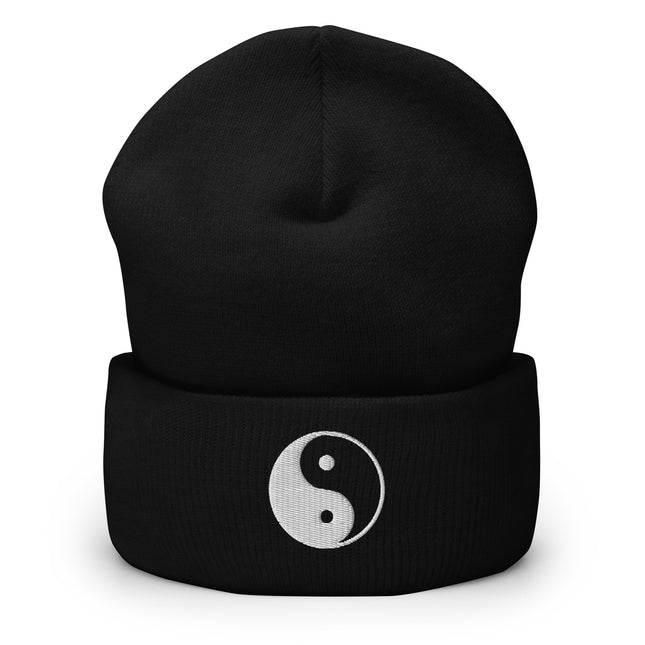 Cuffed beanie featuring embroidered Yin Yang, Taoist, and Zen symbols.