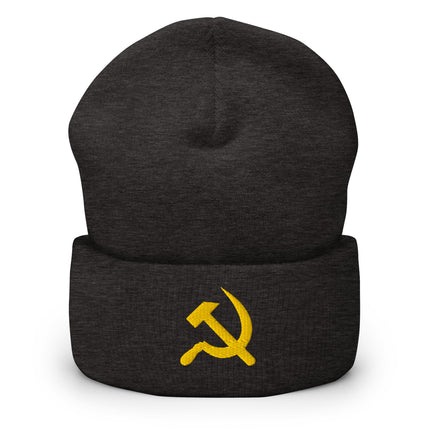 Yellow Hammer and Sickle Cuffed Embroidered Beanie