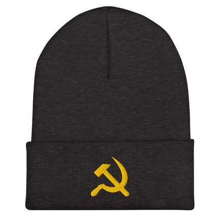 Yellow Hammer and Sickle Cuffed Embroidered Beanie