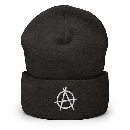 Anarchy Symbol Embroidered Cuffed Beanie with White Circle-A Design