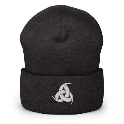 Odin's Horns Cuffed Beanie | Embroidered White Interlocking Norse Motif