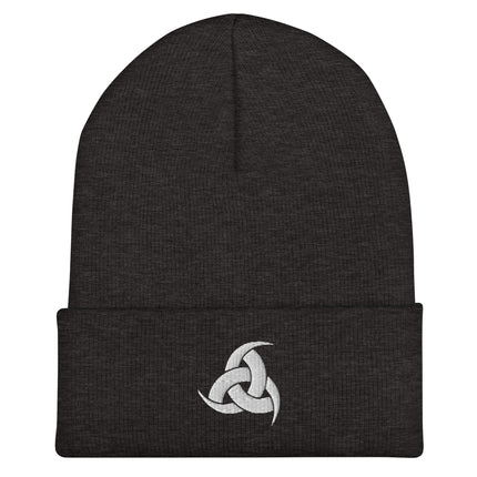 Odin's Horns Cuffed Beanie | Embroidered White Interlocking Norse Motif
