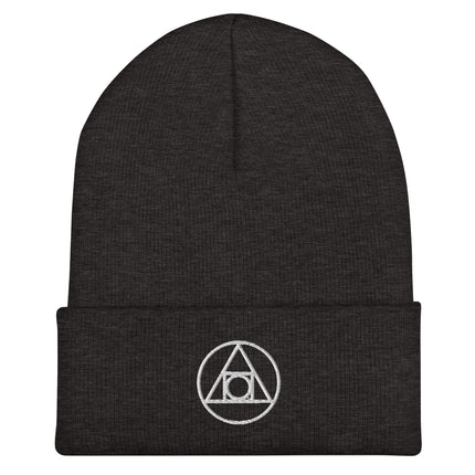 Philosopher's Stone Cuffed Beanie | Embroidered White Alchemical Geometry