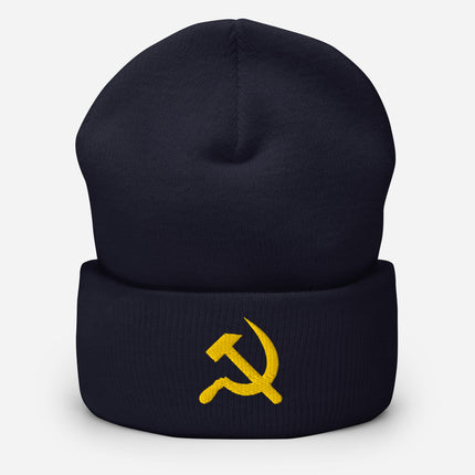 Yellow Hammer and Sickle Cuffed Embroidered Beanie