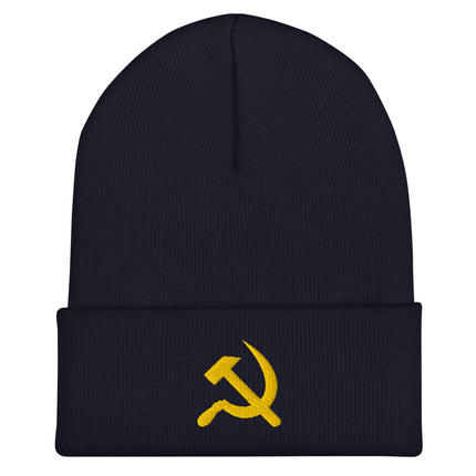 Yellow Hammer and Sickle Cuffed Embroidered Beanie
