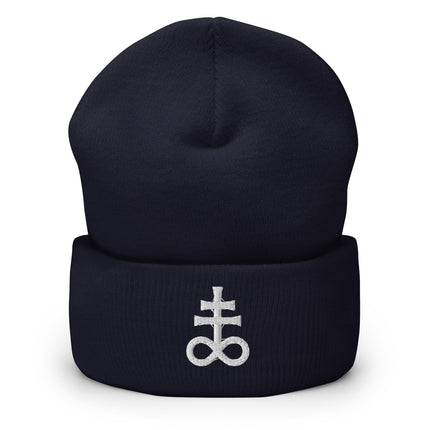 Leviathan Cross Cuffed Beanie | Embroidered White Occult Symbol