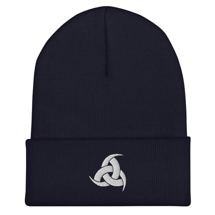 Odin's Horns Cuffed Beanie | Embroidered White Interlocking Norse Motif
