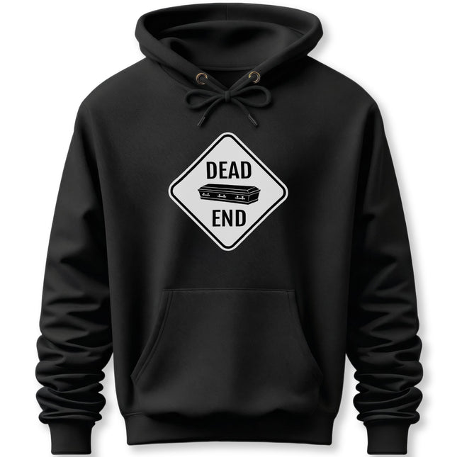 Dead End Coffin Road Sign Hoodie | Dark Humor Graphic Pullover Hoodie