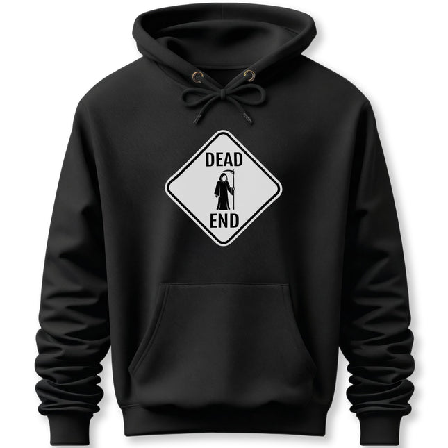 Dead End Grim Reaper Sign Hoodie | Death Scythe Graphic Unisex Pullover Hoodie