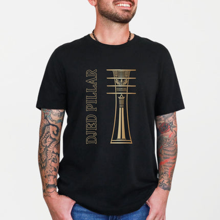 Djed Pillar Ancient Egyptian T-Shirt | Golden Egypt Graphic Print Tee Shirt