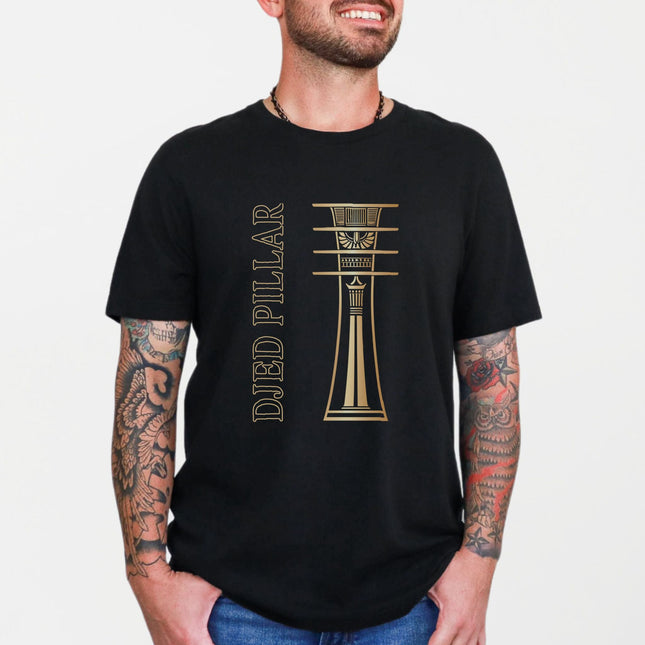 Djed Pillar Ancient Egyptian T-Shirt | Golden Egypt Graphic Print Tee Shirt