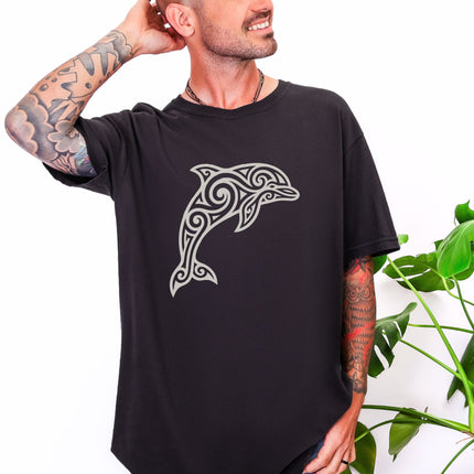 Tribal Dolphin Swirl Art Graphic T-Shirt | Ocean Animal Tee | Comfort Colors