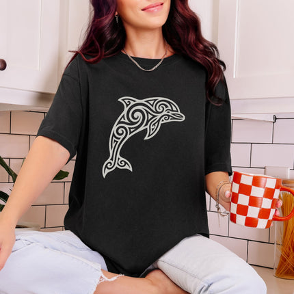 Tribal Dolphin Swirl Art Graphic T-Shirt | Ocean Animal Tee | Comfort Colors