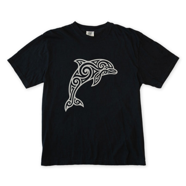Tribal Dolphin Swirl Art Graphic T-Shirt | Ocean Animal Tee | Comfort Colors