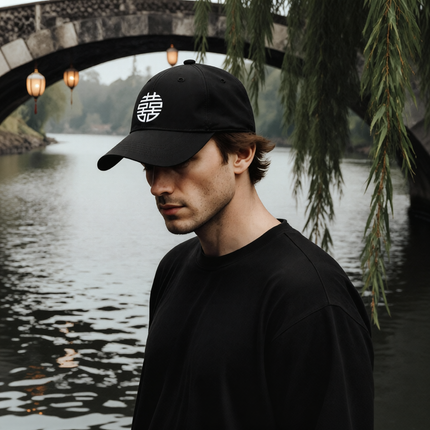 Double Happiness Chinese Symbol Embroidered Hat V1