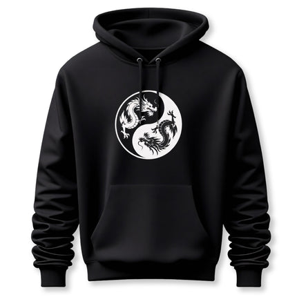 Dragon Yin Yang Hoodie | Chinese Graphic Twin Serpent Unisex Pullover V4