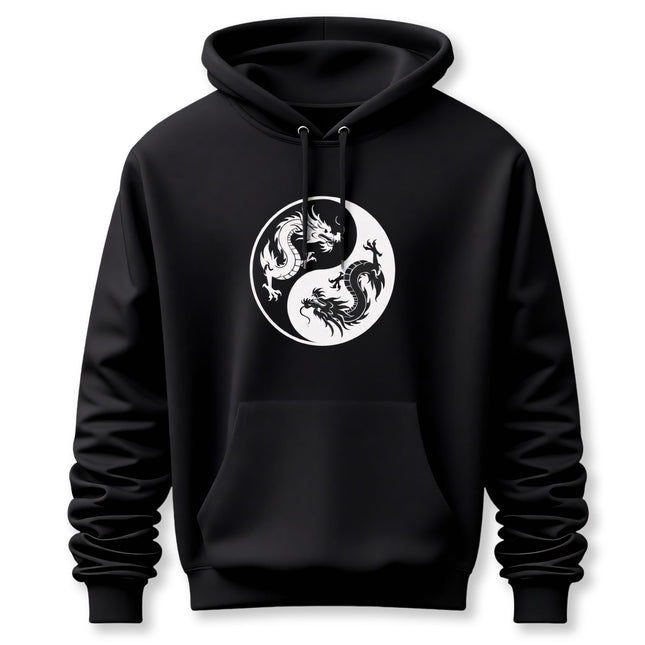 Dragon Yin Yang Hoodie | Chinese Graphic Twin Serpent Unisex Pullover V4