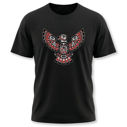Black t-shirt featuring Haida Northwest Coast Formline Art eagle graphic.