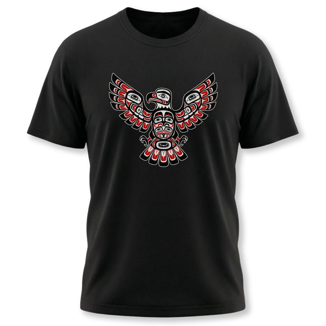 Black t-shirt featuring Haida Northwest Coast Formline Art eagle graphic.