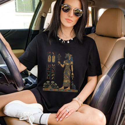Egyptian Bastet Cat Goddess T-Shirt | Ancient Egypt Hieroglyphs Graphic Tee