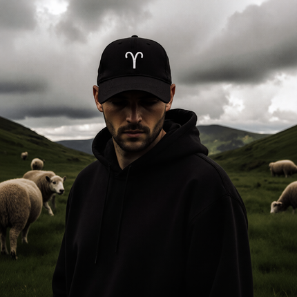 Embroidered dad cap with Aries Zodiac Symbol V1