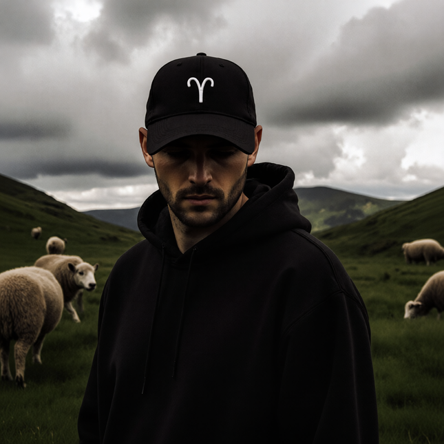 Embroidered dad cap with Aries Zodiac Symbol V1