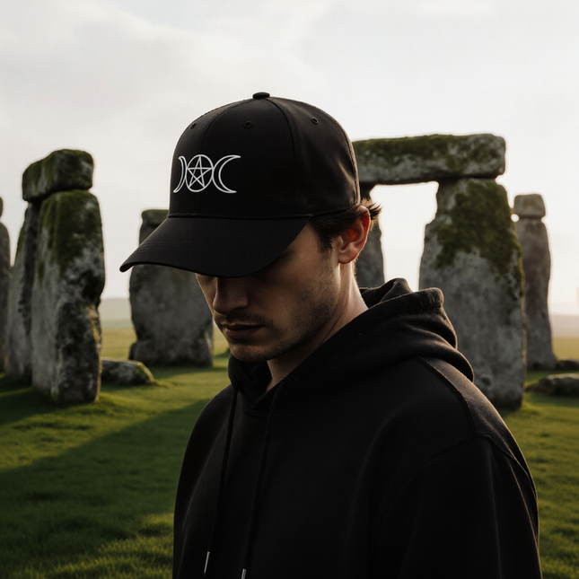 Triple Moon Pentagram Baseball Cap | Witchcraft Symbolic Embroidered Hat