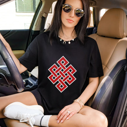 Endless Knot T-Shirt | Buddhist Eternal Symbol Red Graphic Unisex Tee Shirt