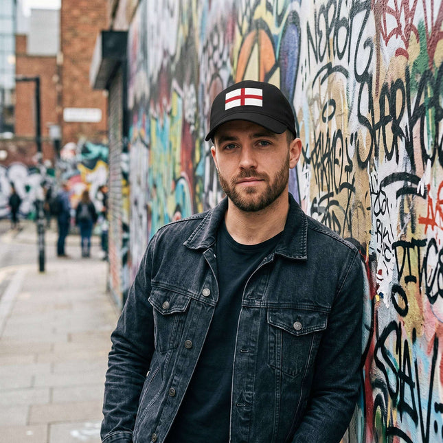 St. George's Cross England flag baseball cap with minimalist white design.